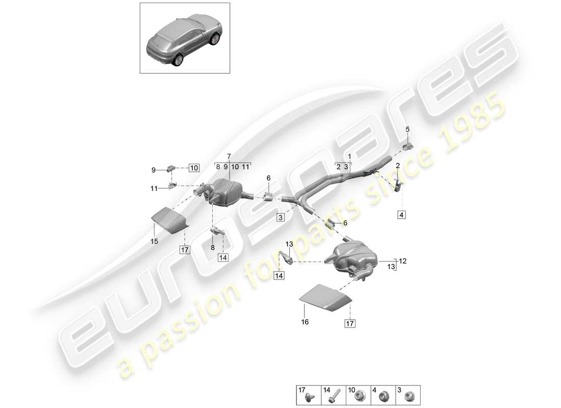 porsche 2019 (macan) diagrama de piezas del sistema de escape