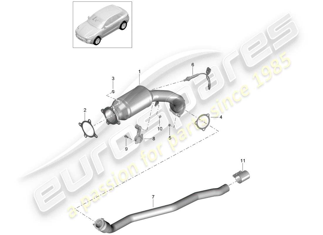 porsche 2014 (macan) diagrama de piezas del sistema de escape