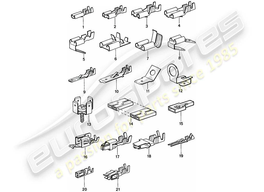 porsche 1986 (944) terminal de hoja macho - conector de empuje diagrama de piezas