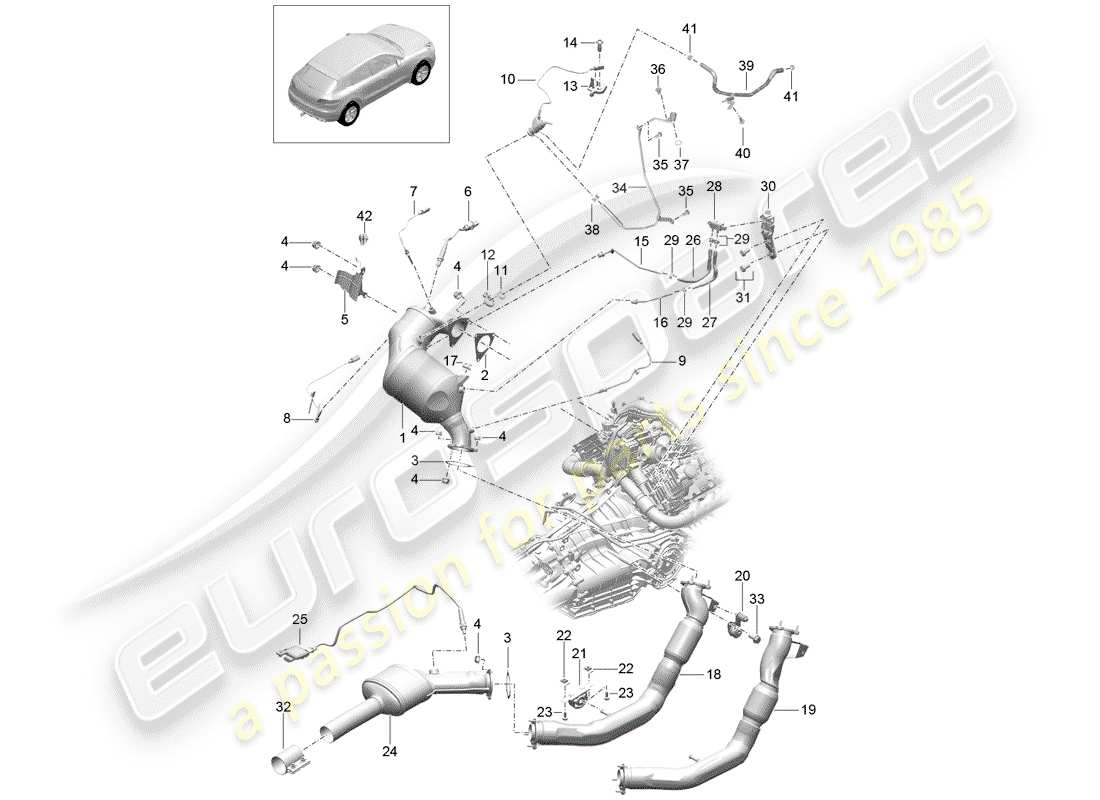 porsche 2014 (macan) diagrama de piezas del sistema de escape