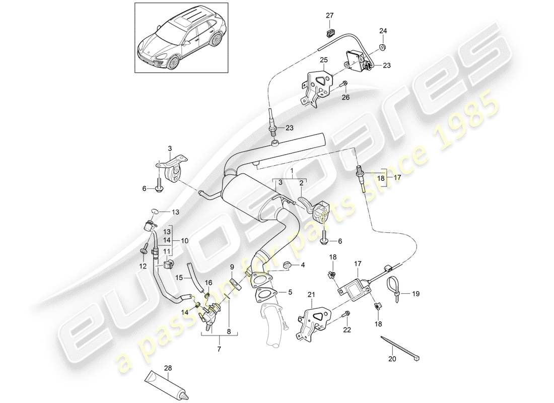 porsche 2015 (cayenne e2 92a) sistema de escape diagrama de piezas