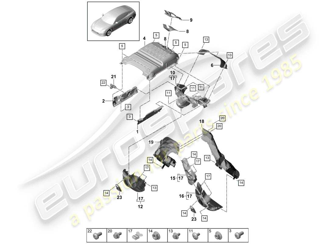 porsche 2017 (panamera 971-1) sistema de escape diagrama de piezas