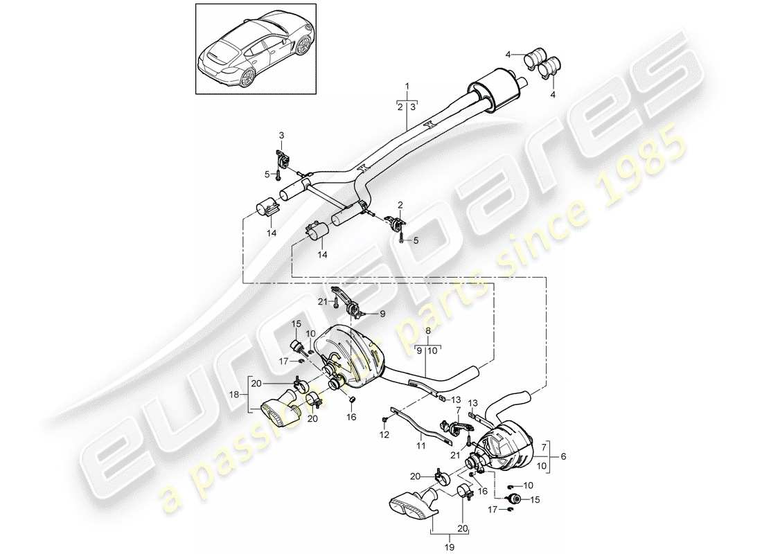 porsche 2013 (panamera 970) sistema de escape diagrama de piezas