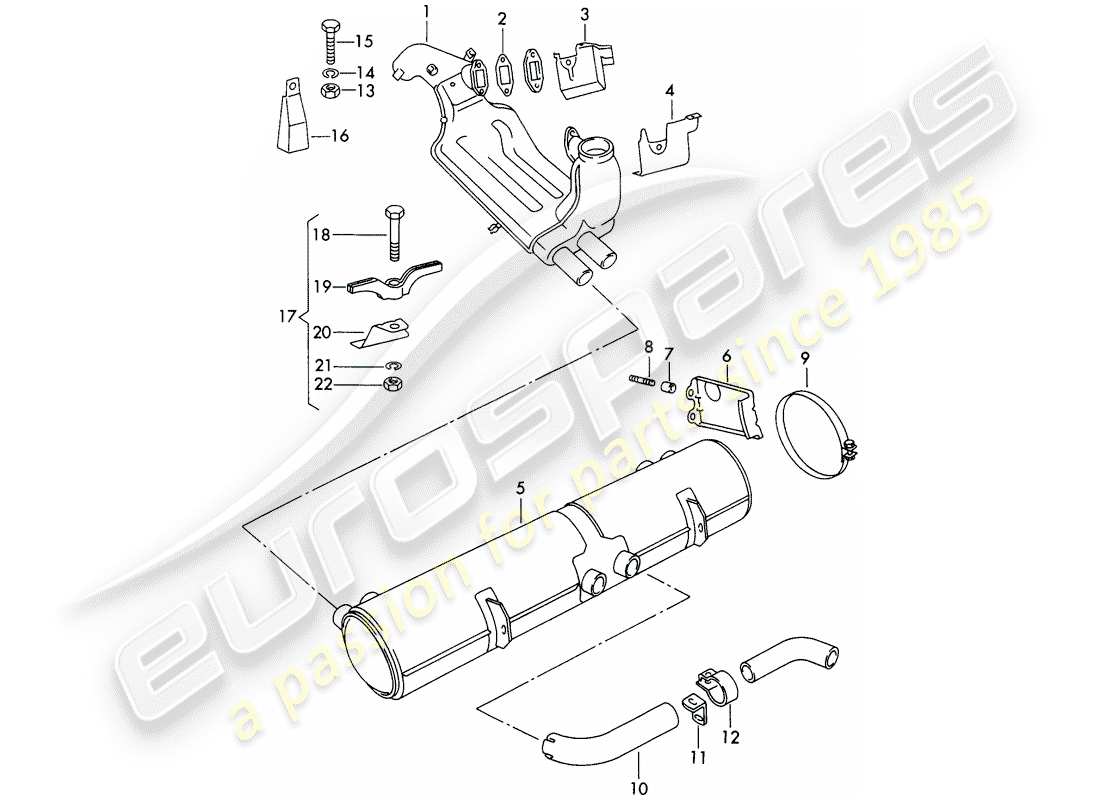porsche 1964 (356b/356c) sistema de escape - calentador - nuevo diseño diagrama de piezas