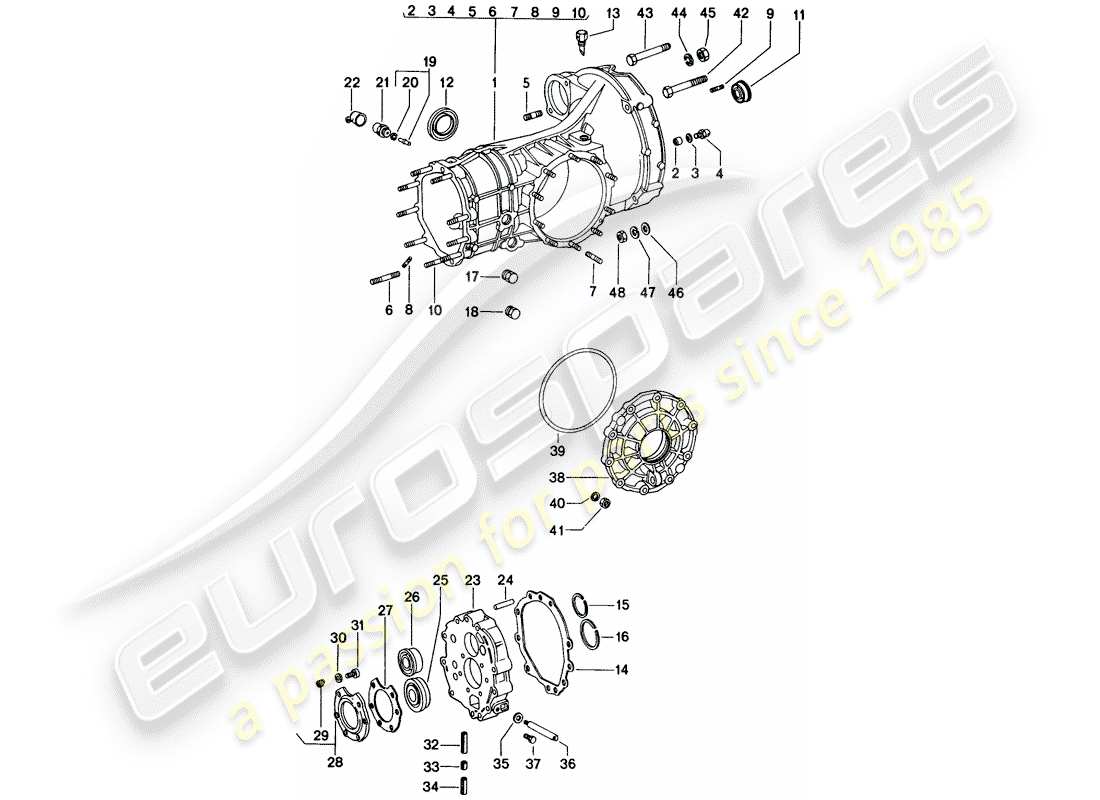 porsche 1972 (914) transmisión de reemplazo - caja de transmisión diagrama de piezas