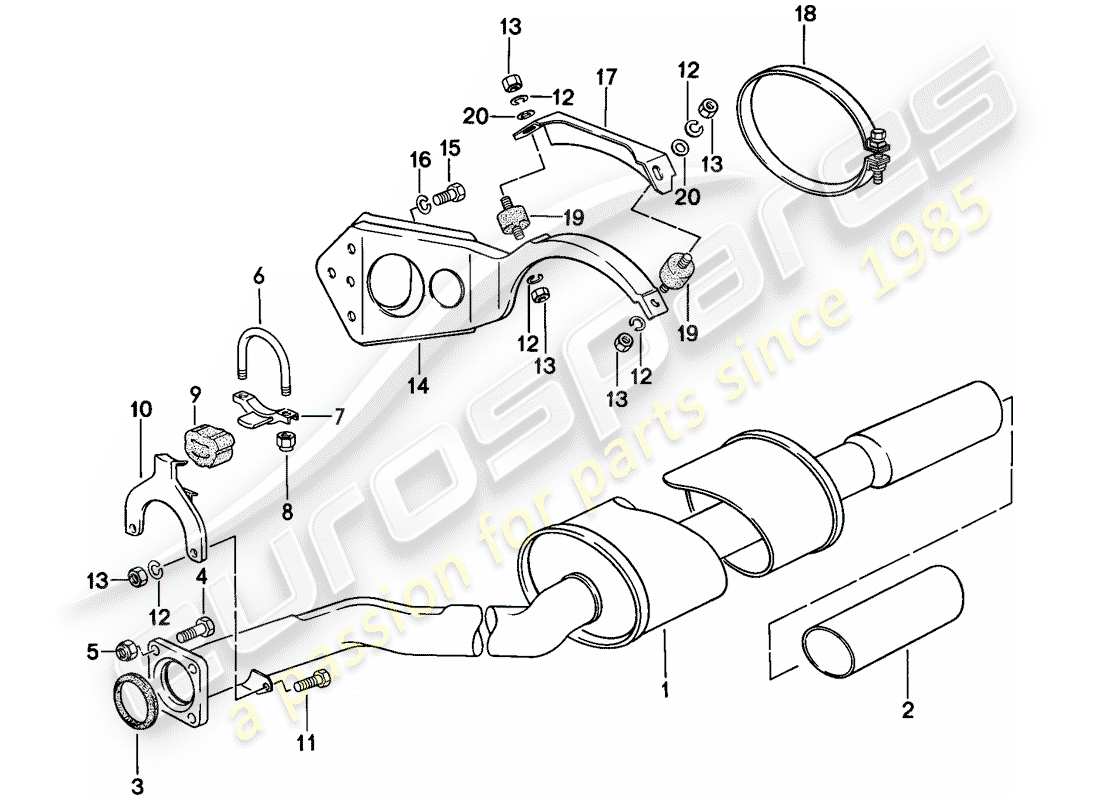 porsche 1978 (924) sistema de escape - silenciador de escape, trasero diagrama de piezas