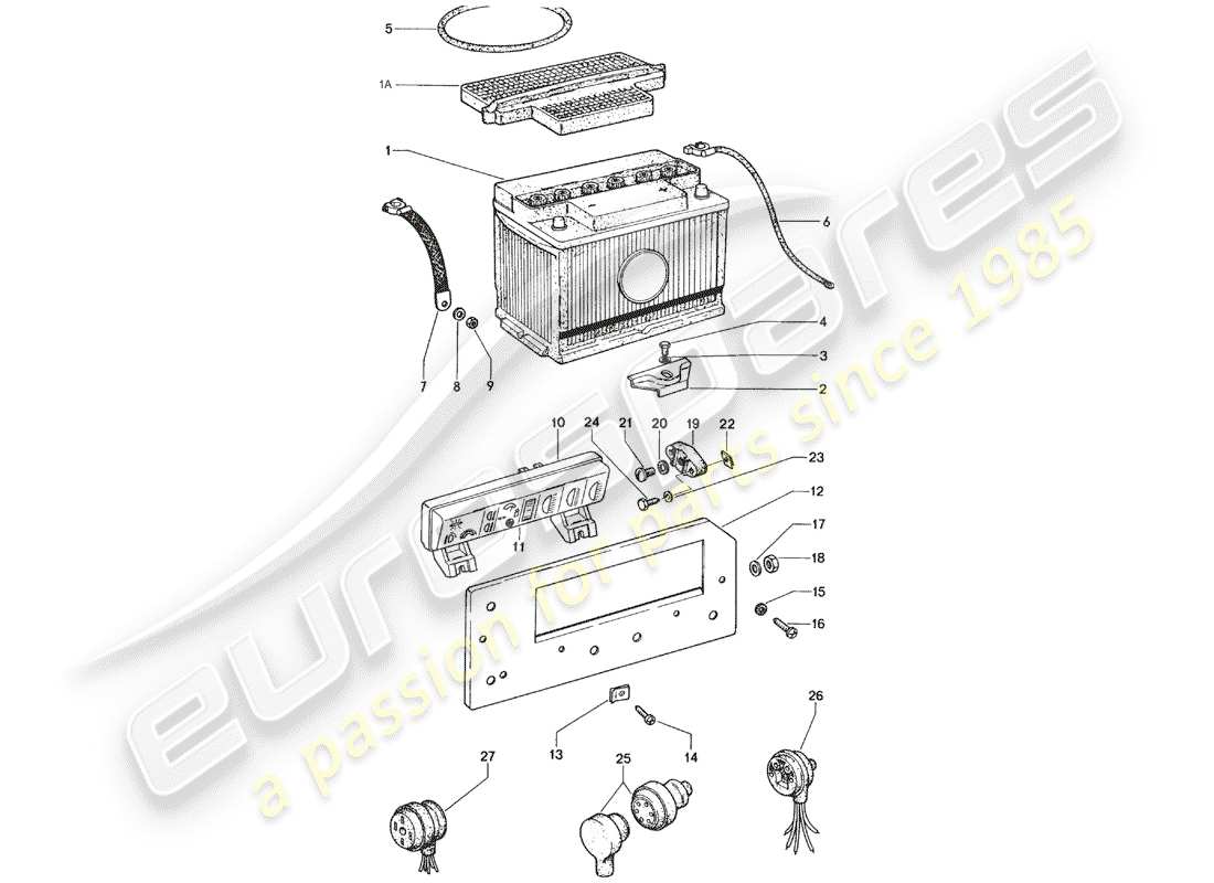 porsche 1972 (914) batería - caja de fusibles diagrama de piezas