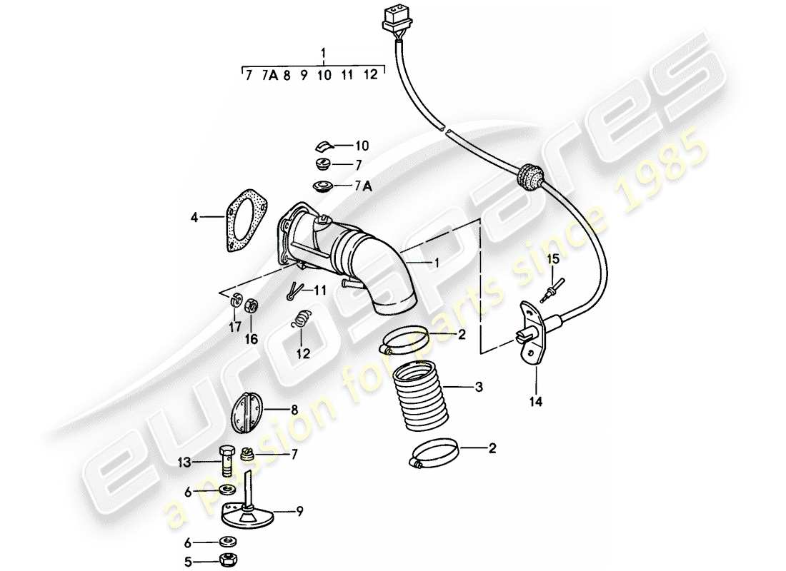 porsche 1987 (911) suministro de aire de calefacción diagrama de piezas