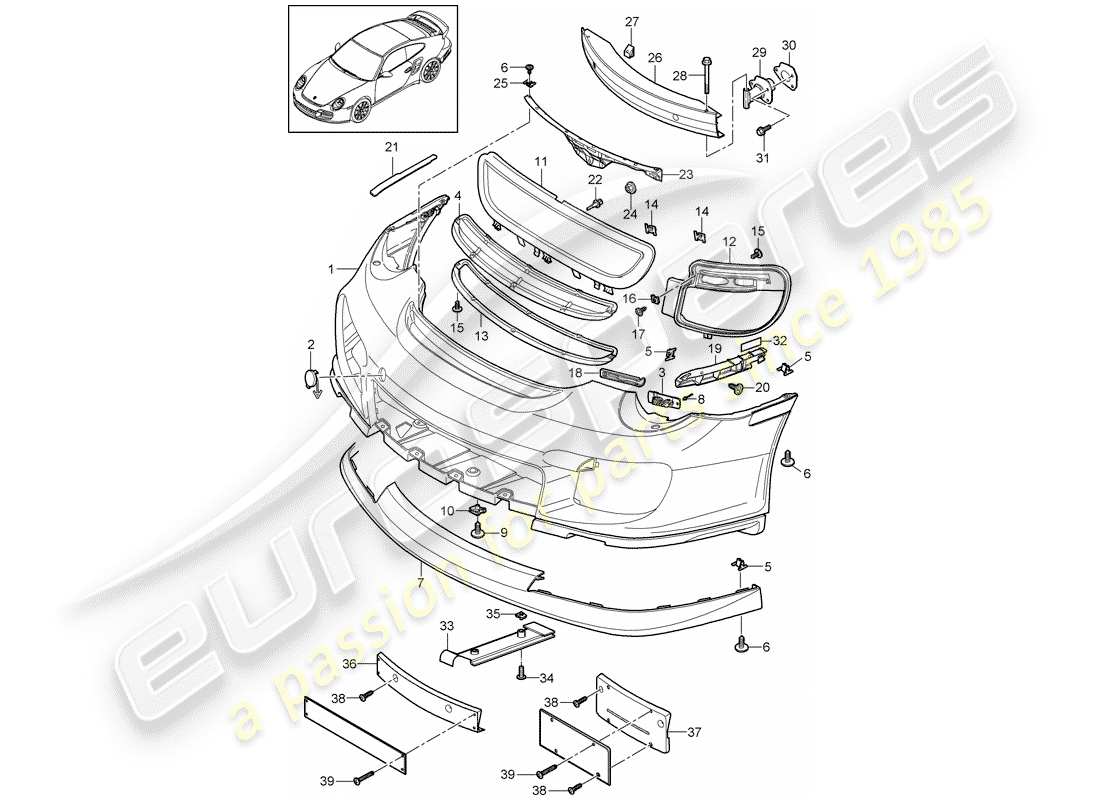 porsche 2012 (997-2 turbo / gt2 rs) parachoque diagrama de piezas