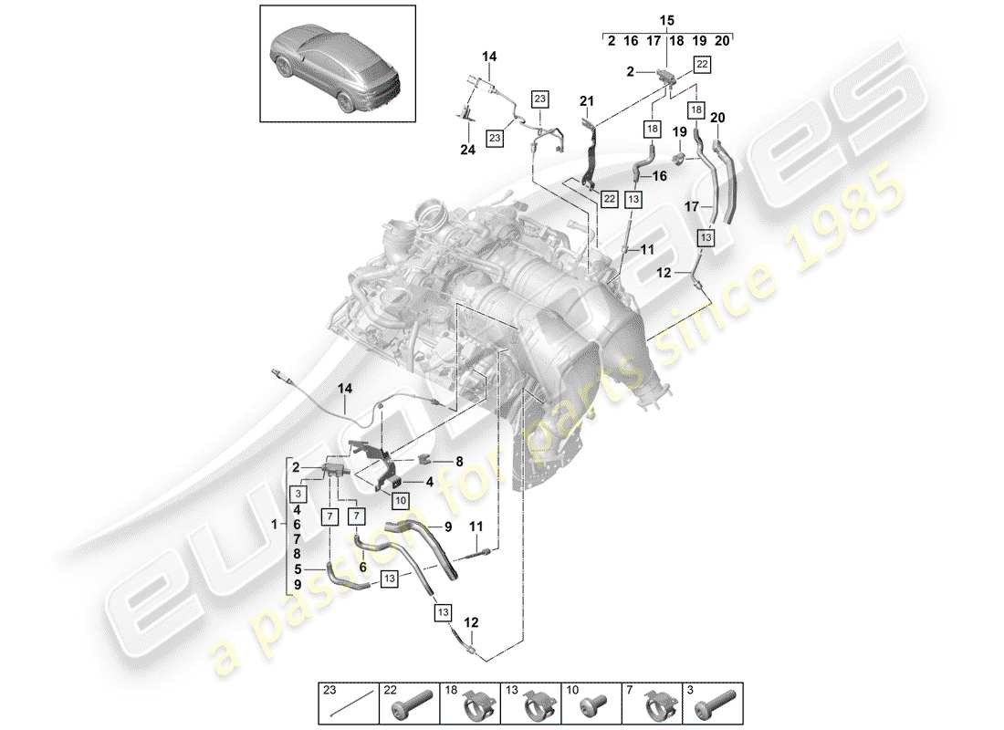 porsche 2020 (cayenne e3 9ya/9yb) línea de control para diferencial diagrama de piezas