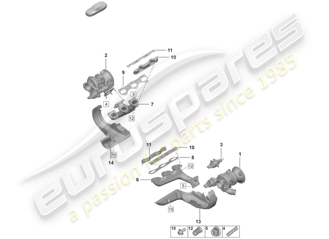 porsche 2020 (992-1) diagrama de piezas del turbocompresor de gas de escape