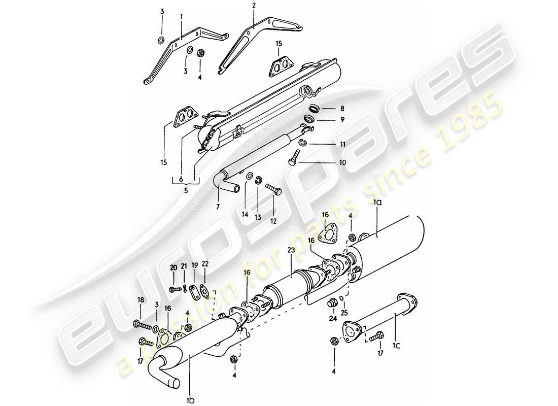 porsche 1972 (914) sistema de escape - silenciador diagrama de piezas