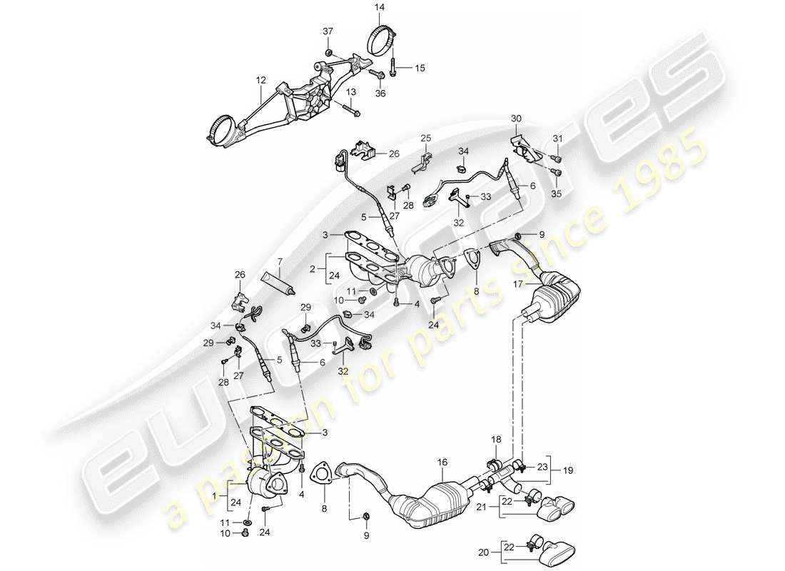 porsche 2006 (987 boxster) sistema de escape diagrama de piezas