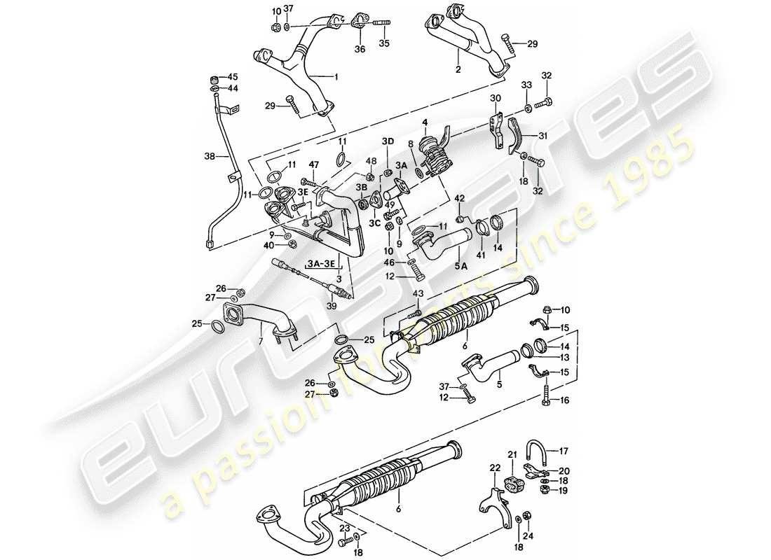 porsche 1986 (944) sistema de escape - - catalizador - ver información técnica diagrama de piezas