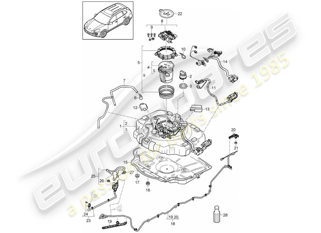 porsche 2014 (cayenne e2 92a) ex. sistema de control de emisiones diagrama de piezas