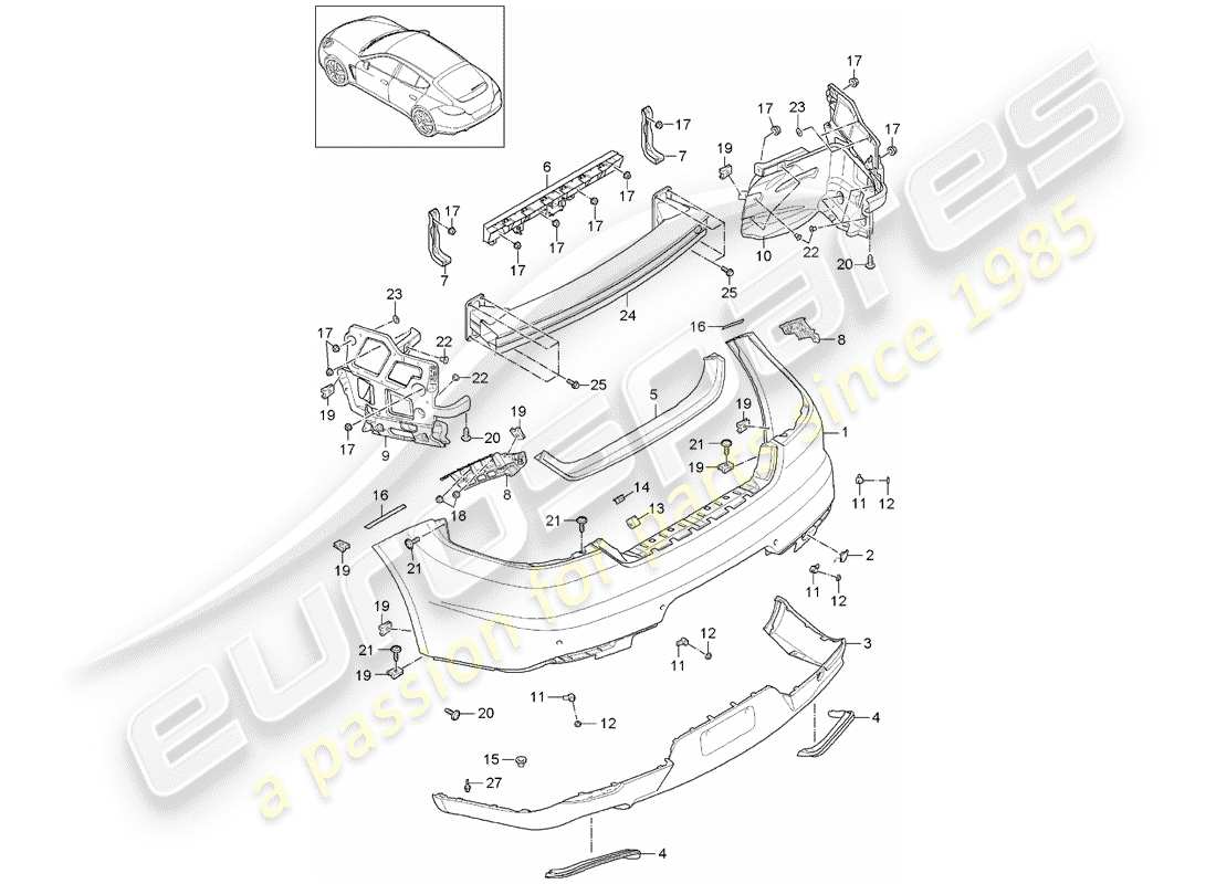 porsche 2014 (panamera 970) parachoque diagrama de piezas