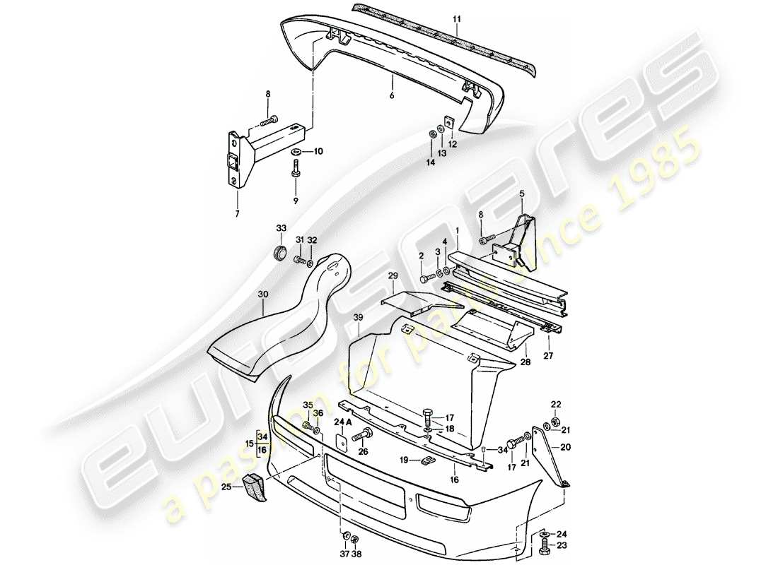 porsche 1981 (924) parachoques - spoiler - conducto de aire diagrama de piezas