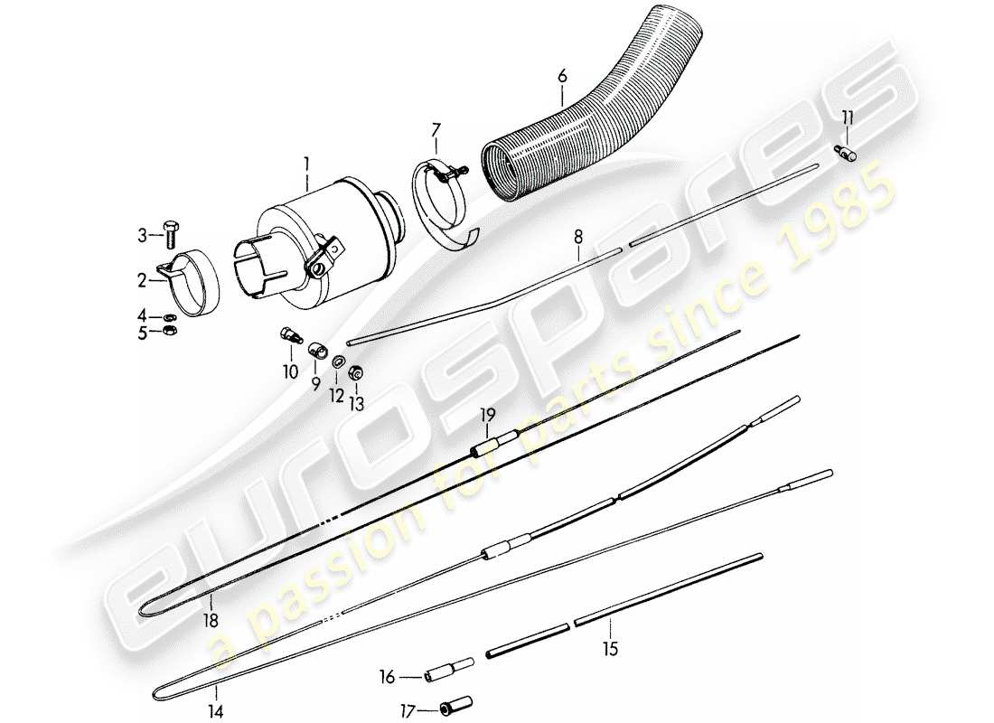porsche 1963 (356b/356c) caucho - suministro de aire de calefacción diagrama de piezas