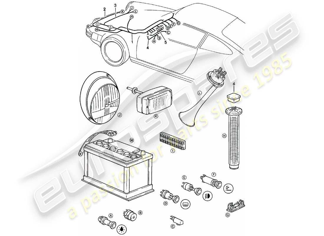 porsche 1981 (911) arneses de cableado - compartimento de equipaje - bloqueo de dirección diagrama de piezas