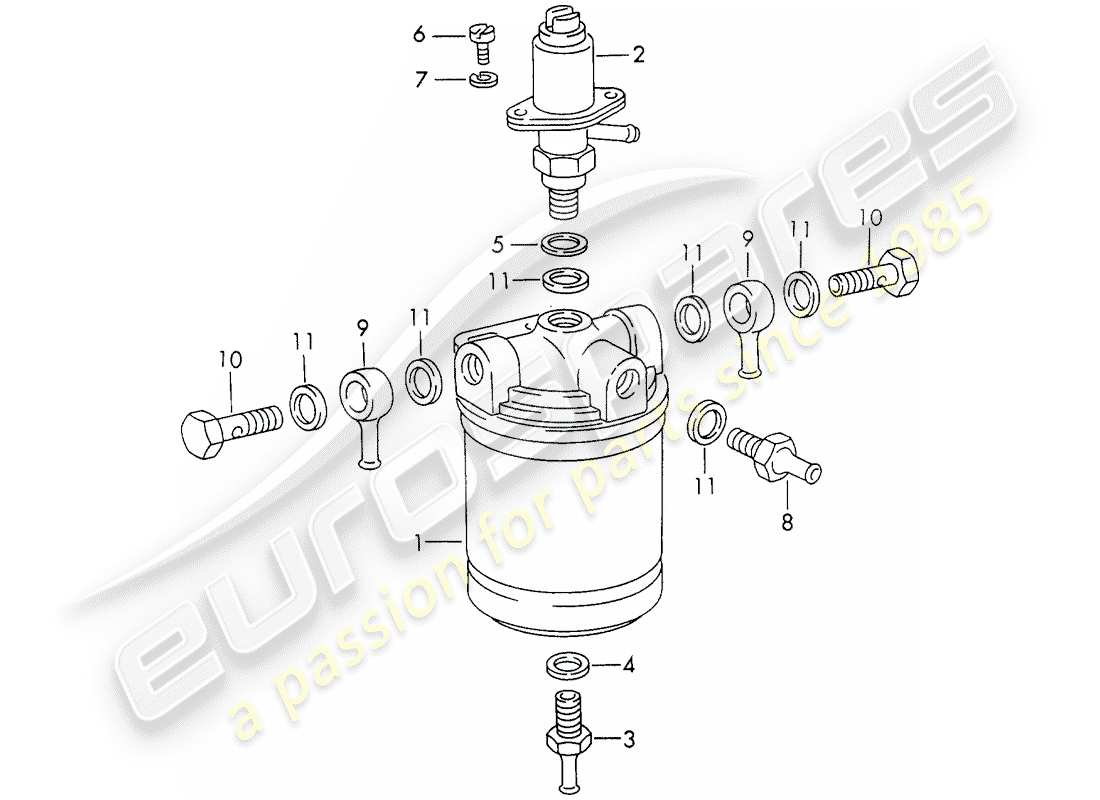porsche 1972 (911) material de reparacion - para - filtro de combustible - - bosch - diagrama de partes