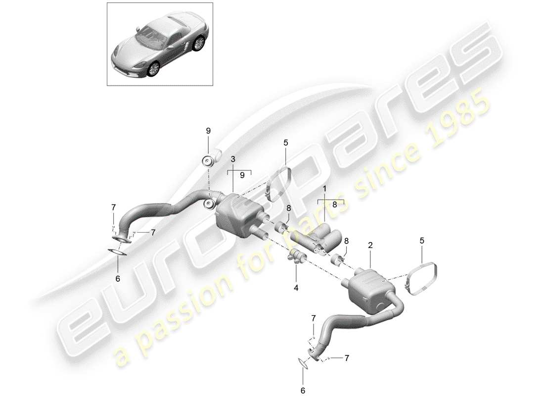 porsche 2018 (718 boxster) sistema de escape diagrama de piezas