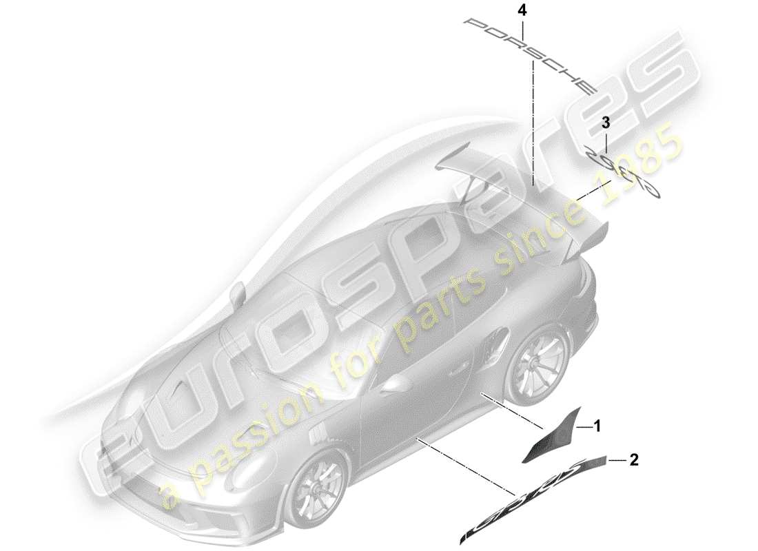porsche 991r/gt3/rs (2015) diagrama de piezas de la lámina recortadora
