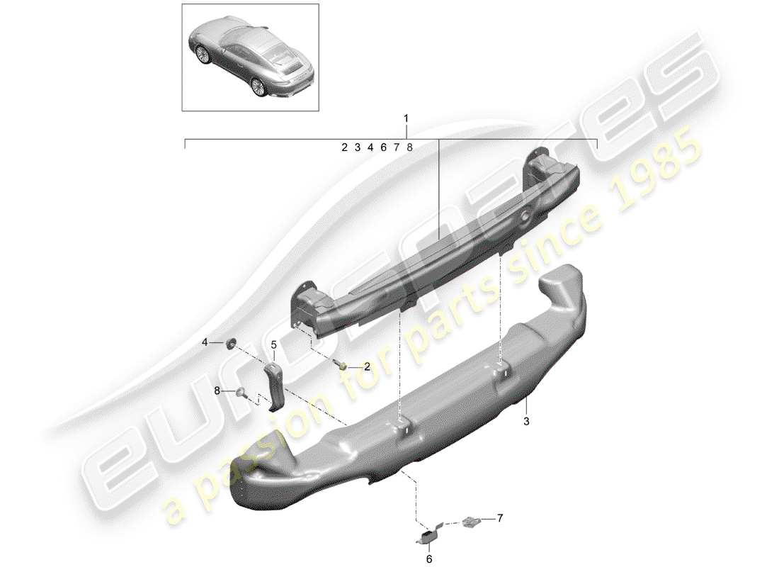 porsche 2019 (991-2) diagrama de piezas del soporte de parachoques
