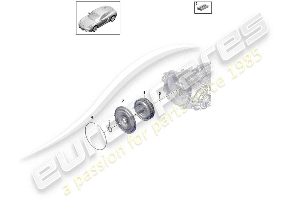 porsche 2015 (981 cayman) - pdk - diagrama de piezas del embrague de la caja de cambios para caja de cambios de doble embrague
