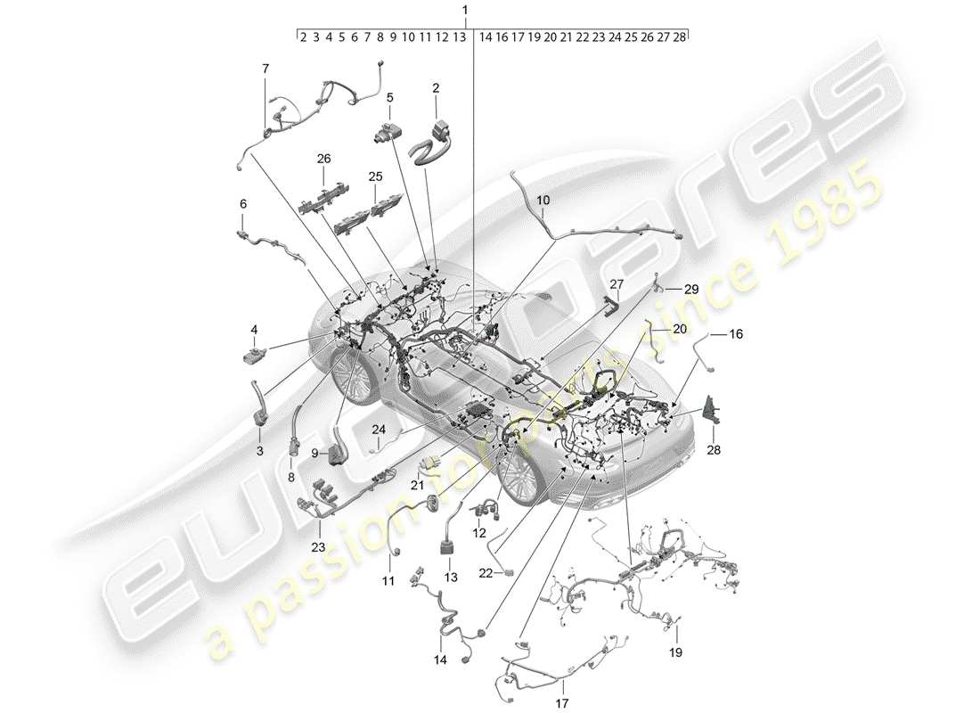 porsche 2020 (991-2 turbo) cableando arneses diagrama de piezas