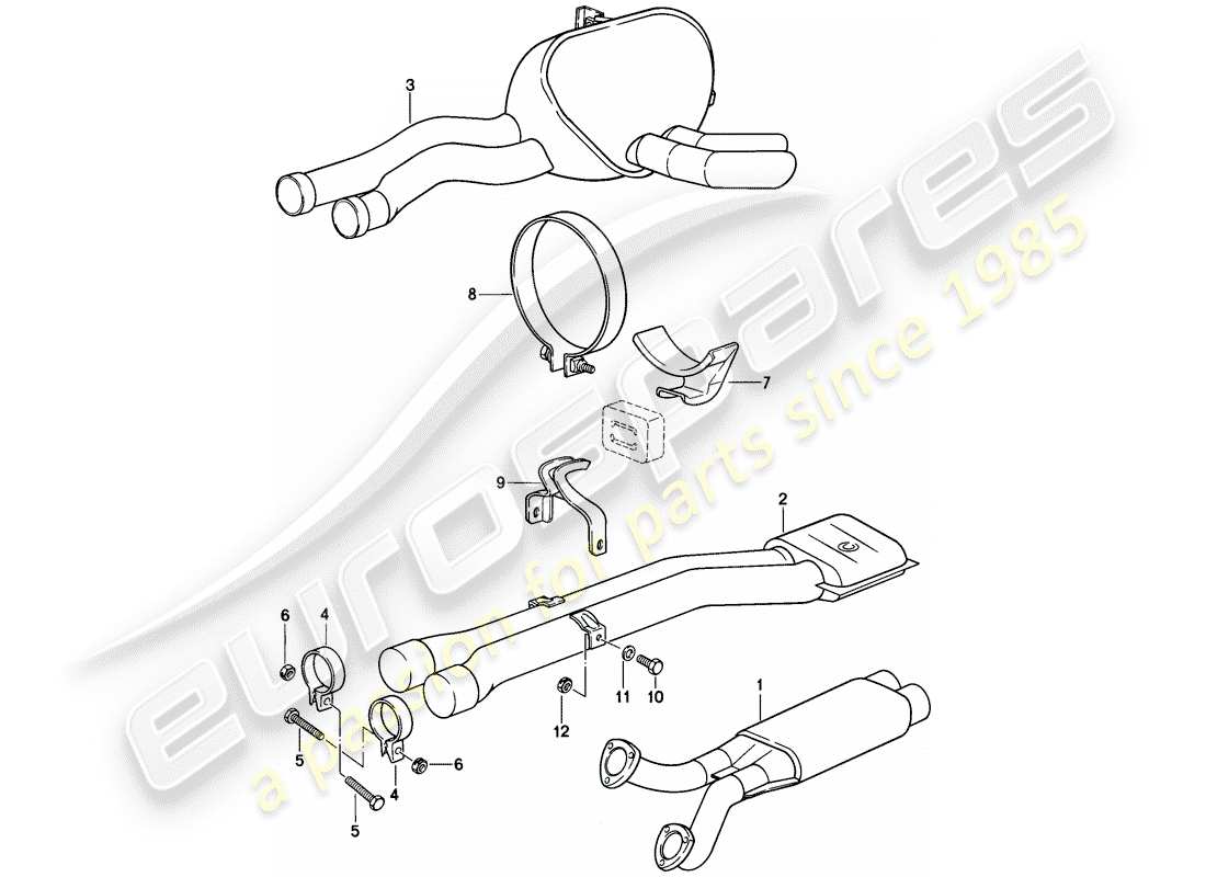 porsche 1981 (928) sistema de escape - sistema de doble tubo diagrama de piezas