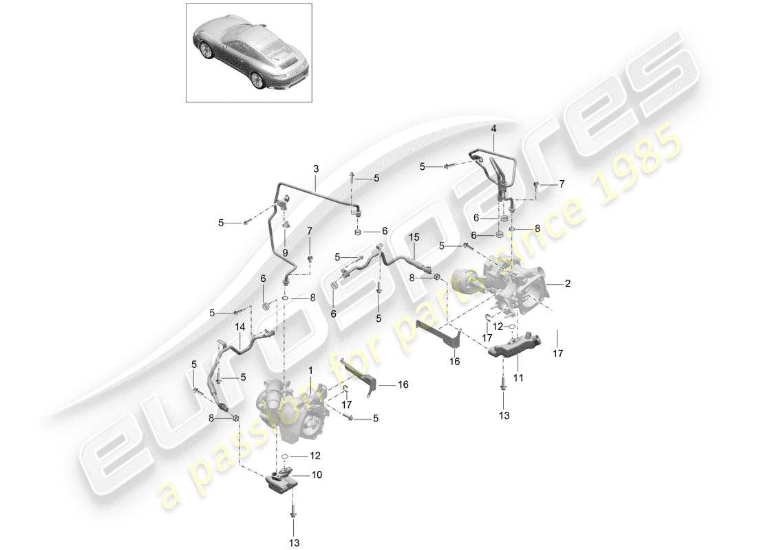 porsche 2020 (991-2) turbocompresor de gases de escape diagrama de piezas