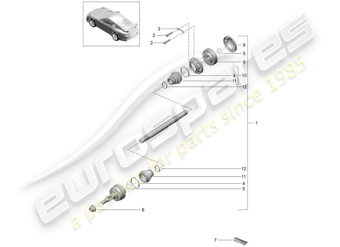porsche 991r/gt3/rs (2015) diagrama de piezas del eje de transmisión