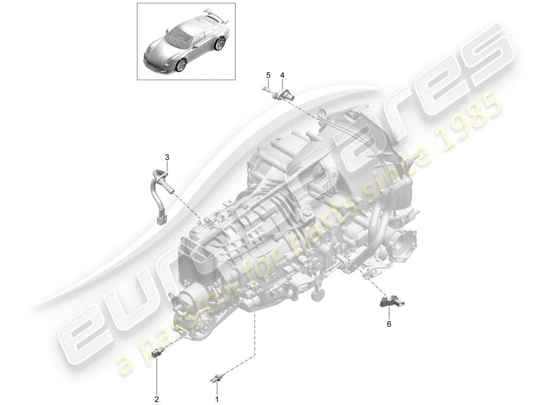 porsche 2014 (991-1 r/gt3/rs) diagrama de piezas de la caja de cambios manual