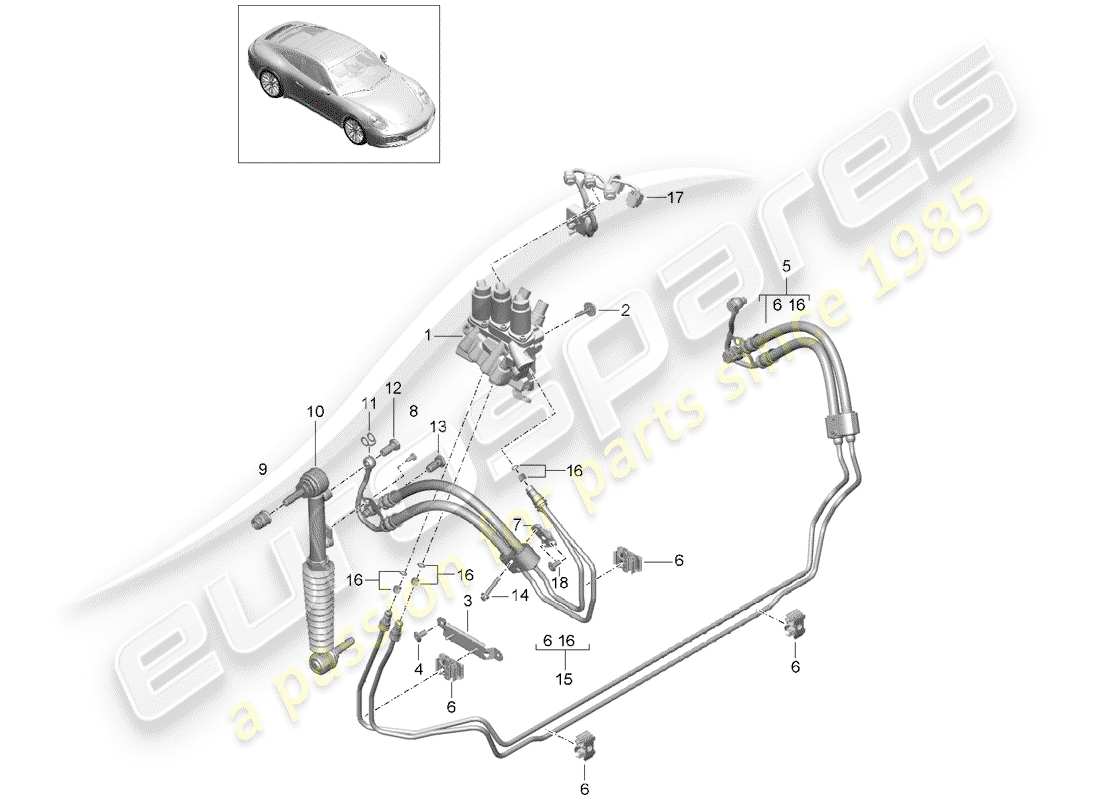 porsche 2019 (991-2) diagrama de piezas de la línea hidráulica