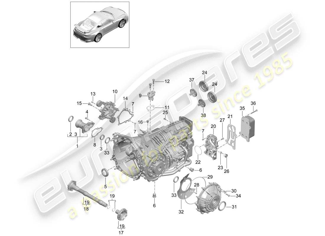 porsche 2017 (991-2 r/gt3/rs) diagrama de piezas de la caja de cambios manual