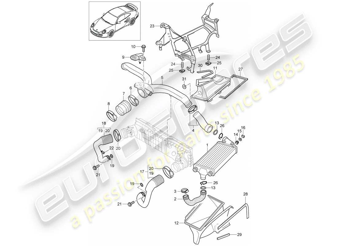 porsche 2013 (997-2 turbo / gt2 rs) diagrama de piezas de turbocompresor