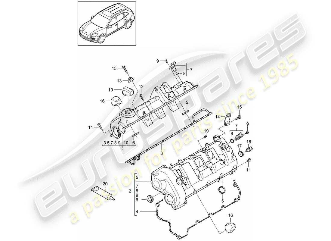 porsche 2013 (cayenne e2 92a) valve cover diagrama de piezas