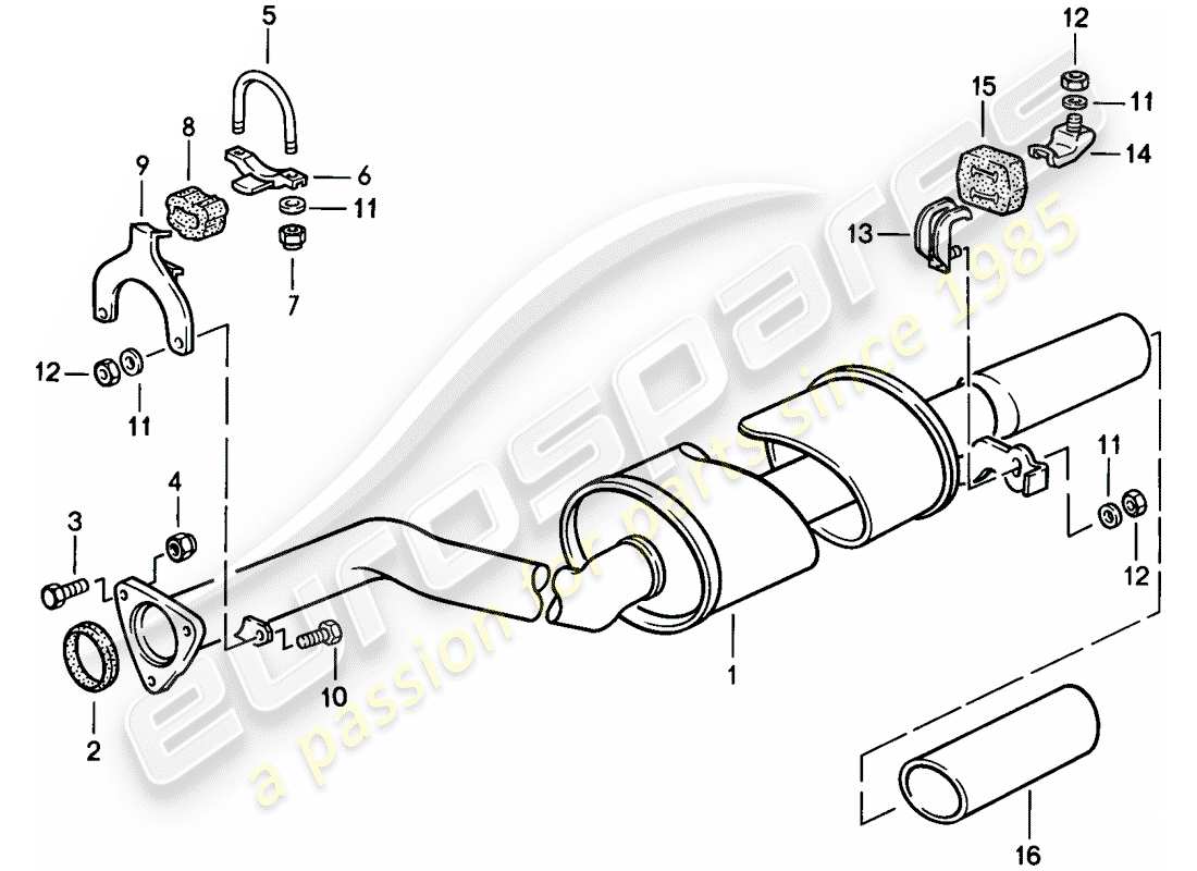 porsche 1986 (924s) sistema de escape - silenciador de escape, trasero diagrama de piezas