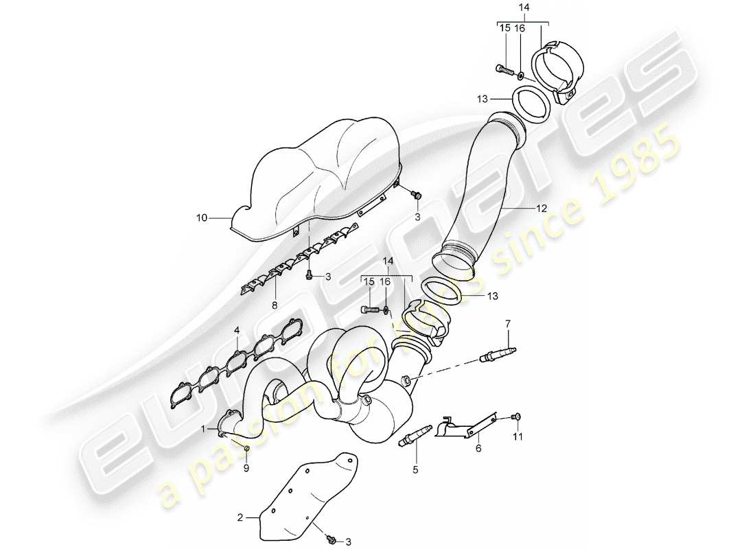 porsche 2004 (carrera gt) sistema de escape - colector de escape - catalizador - cilindros 6 - 10 diagrama de piezas