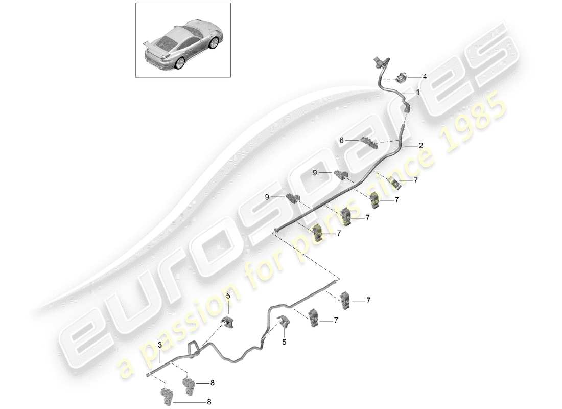 porsche 2016 (991-1 turbo) línea de vacío diagrama de piezas