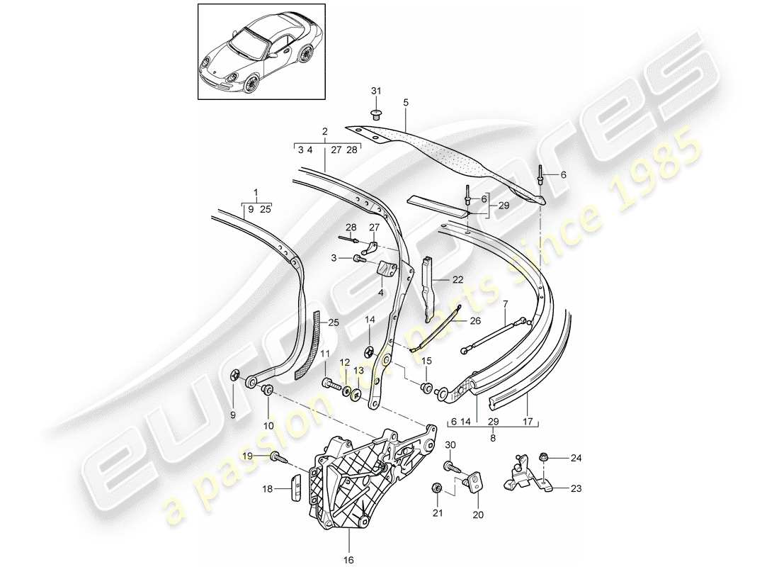 porsche 2011 (997-2) marco superior diagrama de piezas