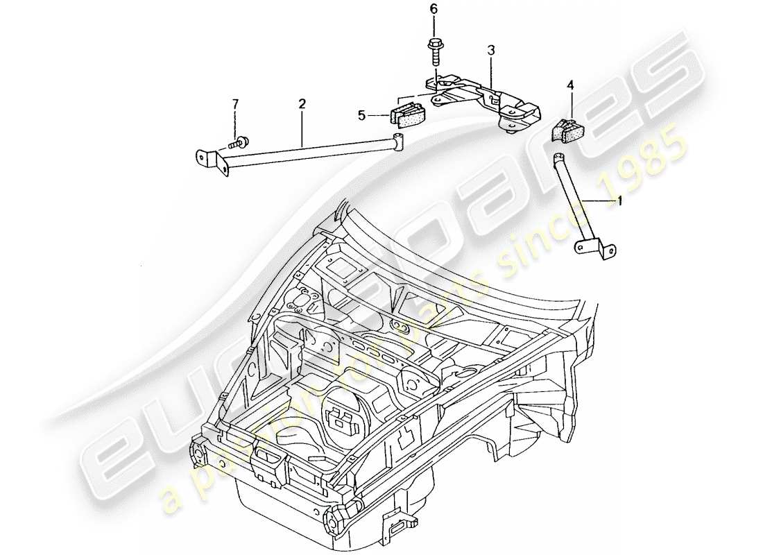 porsche 2001 (996) puntal de domo diagrama de piezas