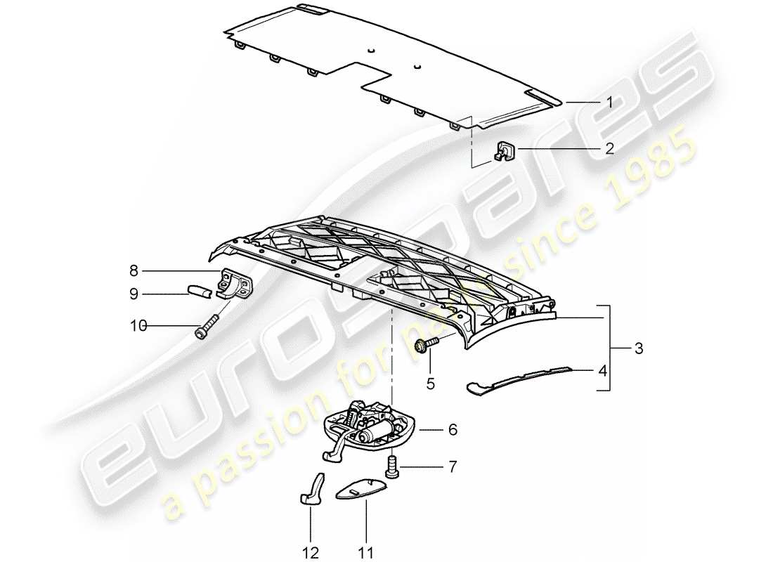 porsche 2001 (996) marco superior - marco de techo - enganche diagrama de piezas