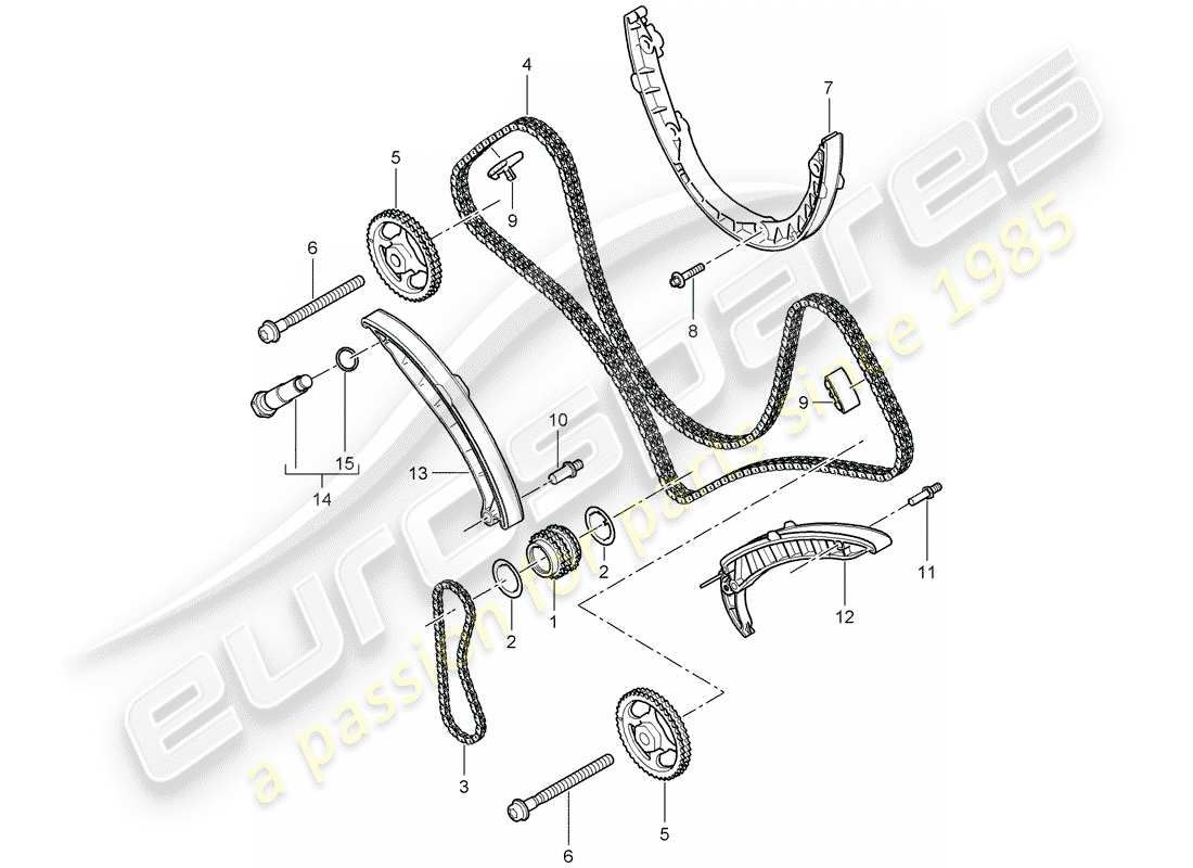porsche 2007 (cayenne e1 9pa) cadena de distribución diagrama de piezas