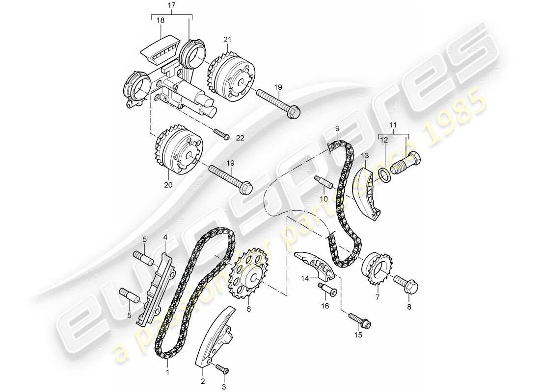 porsche 2006 (cayenne e1 9pa) diagrama de piezas de la cadena de distribución