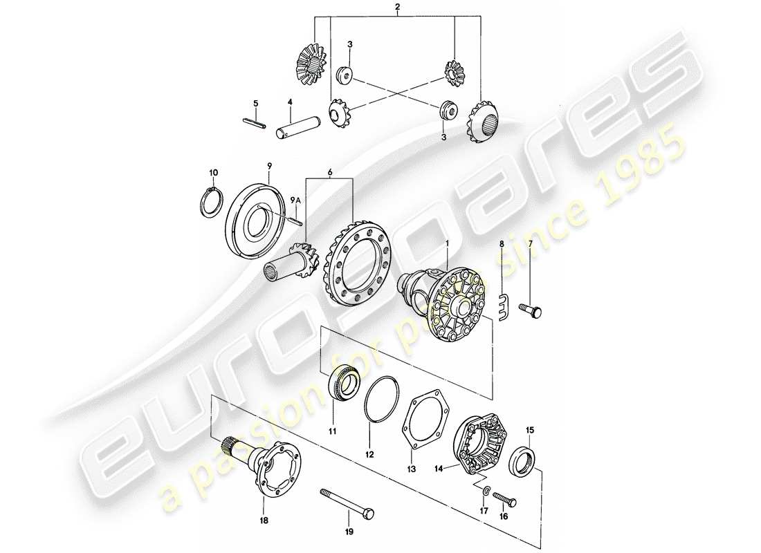 porsche 1982 (928) diferencial - 2 - transmisión automática diagrama de piezas