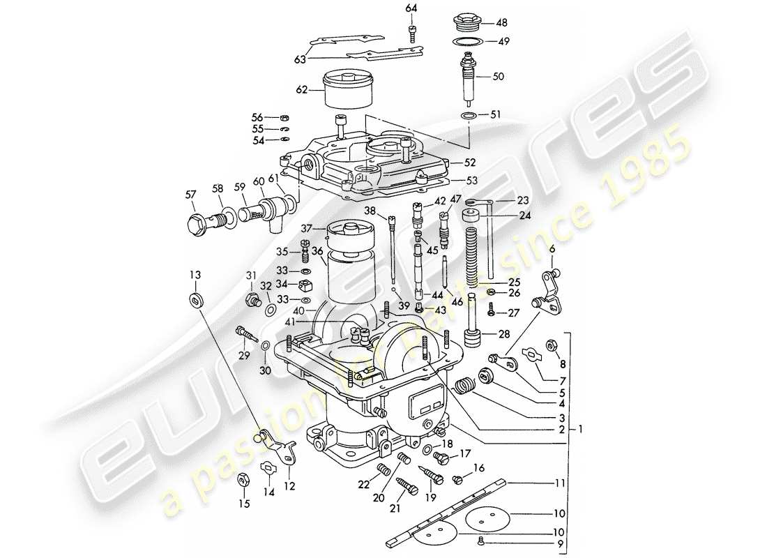 porsche 1964 (356b/356c) piezas únicas - para - carburador - weber 40 dcm 2 diagrama de piezas
