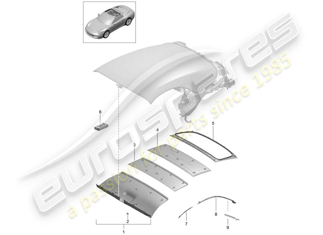 porsche 2014 (991-1) diagrama de piezas de capota convertible
