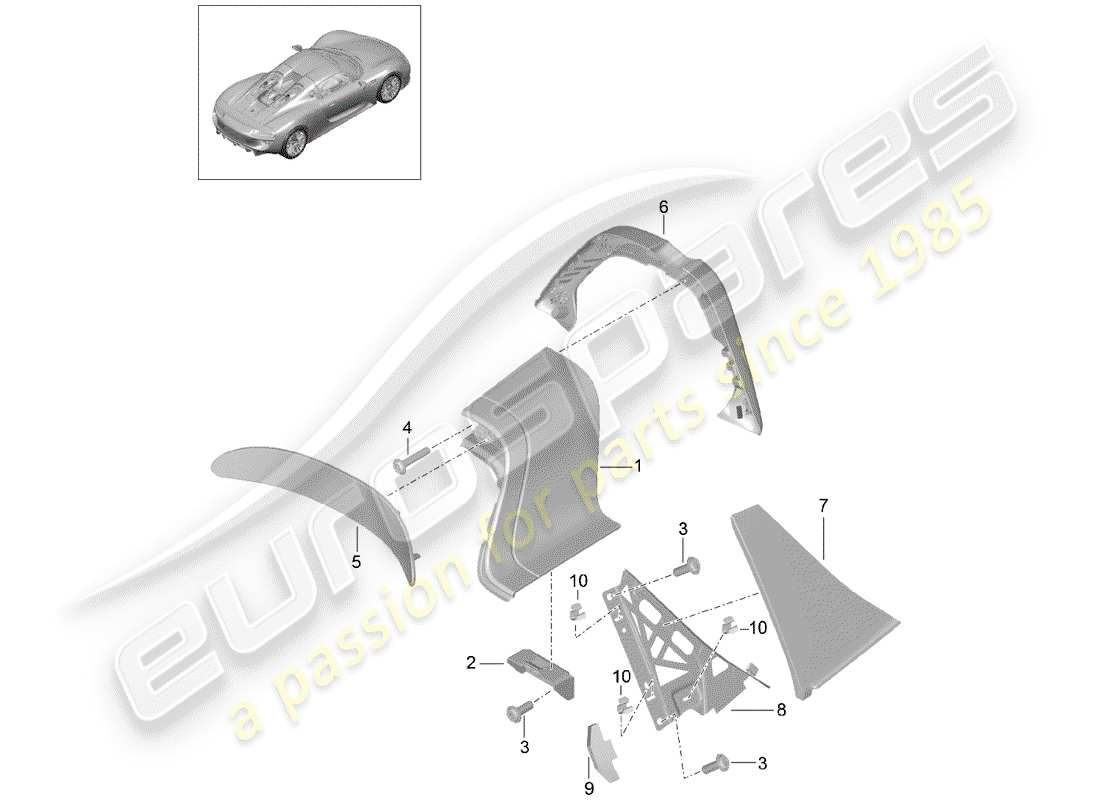 porsche 2015 (918 spyder) diagrama de piezas de la barra antivuelco