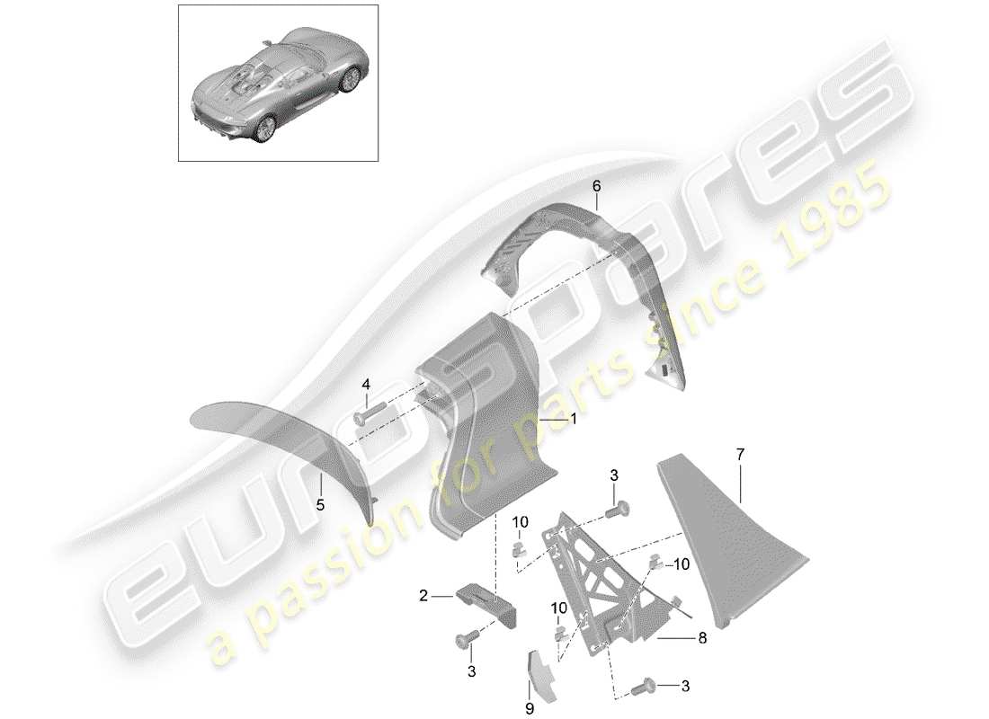 porsche 918 spyder (2015) diagrama de piezas de la barra antivuelco
